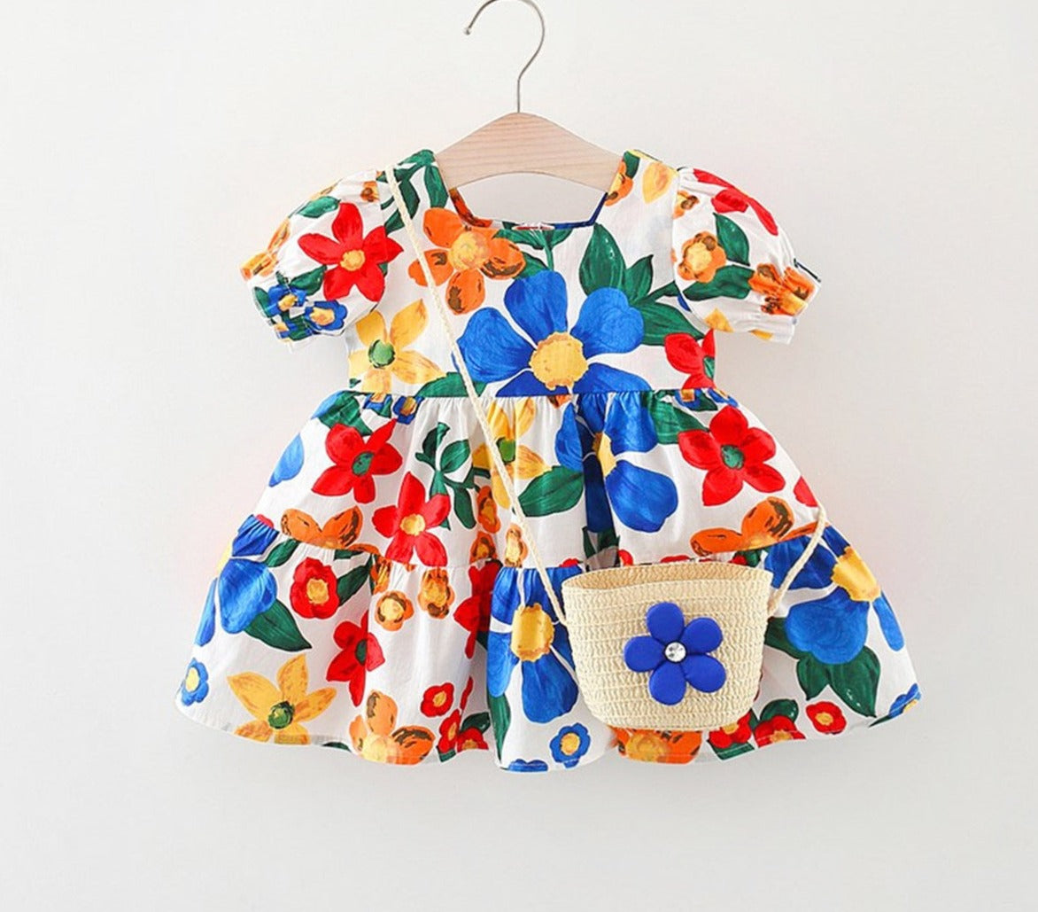 Vestido Infantil Floral Bolsinha