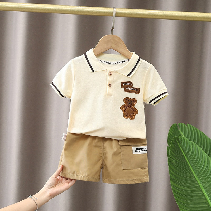 Conjunto Infantil Masculino Polo Ursinho e Bolsinho