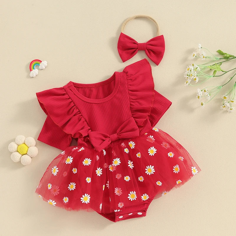 Body Infantil Feminino Tule Margaridas