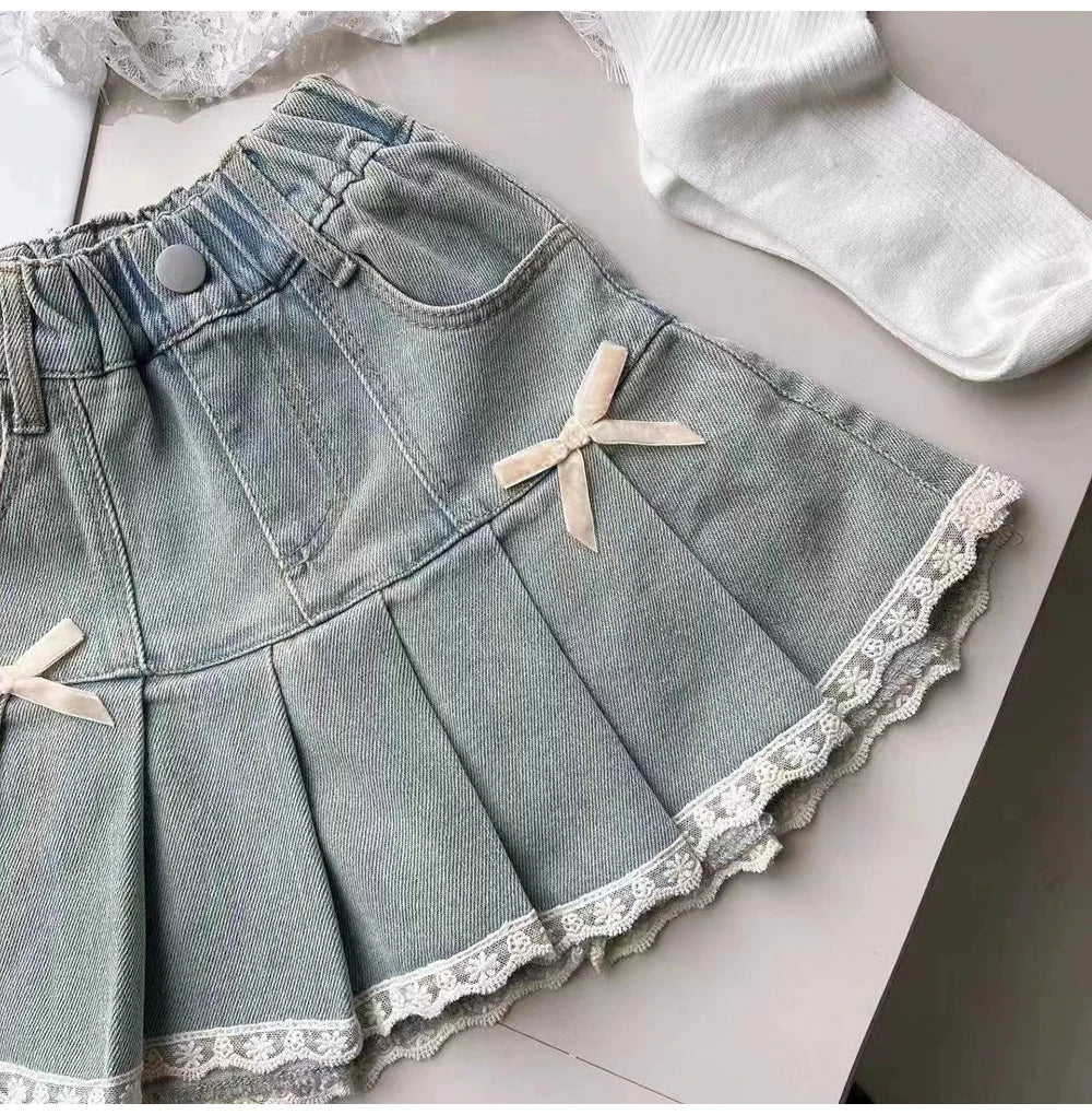 Saia Infantil Feminina Jeans Lacinhos