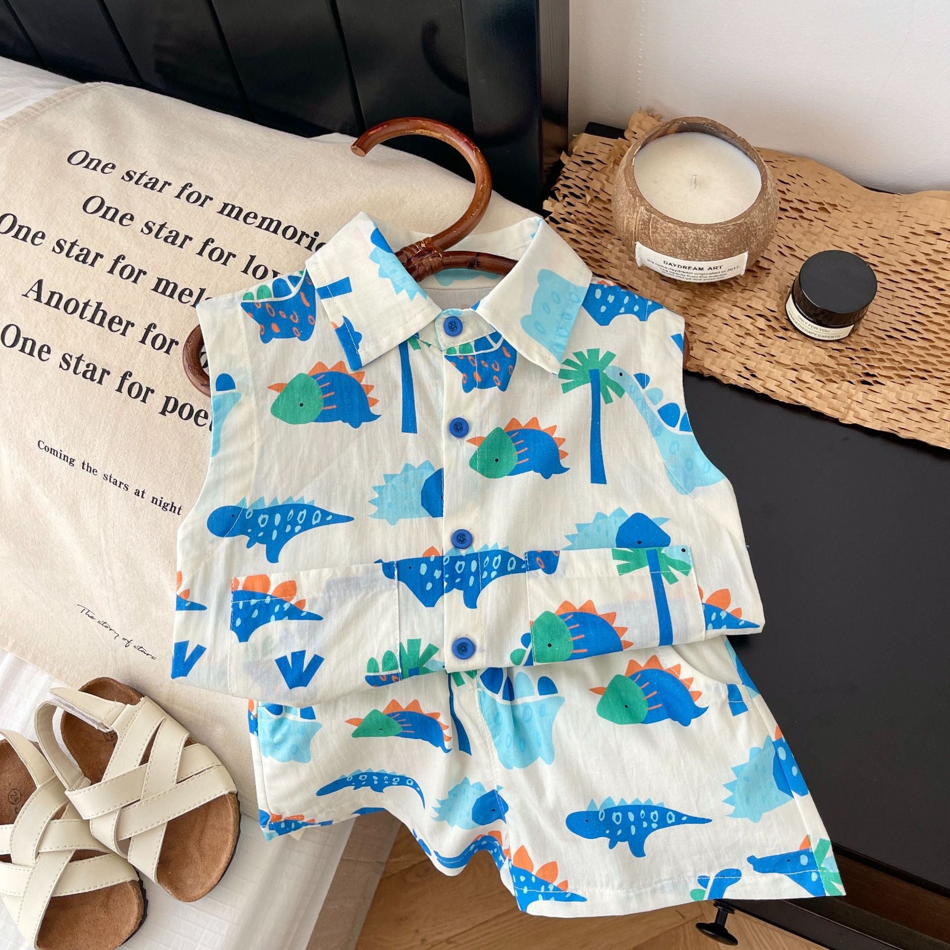 Conjunto Infantil Masculino Azul Dino Bolsinhos