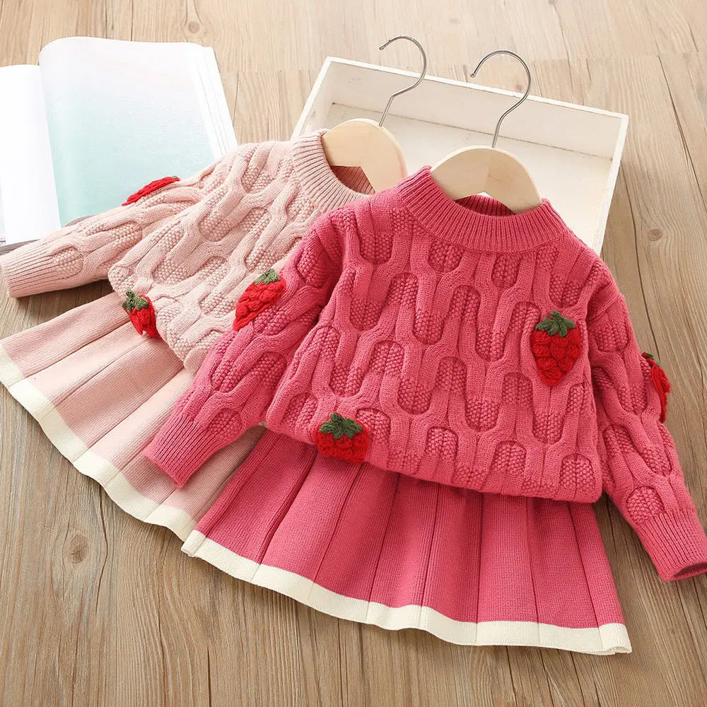 Conjunto Infantil Feminino Tricô Plíssado Moranguinhos