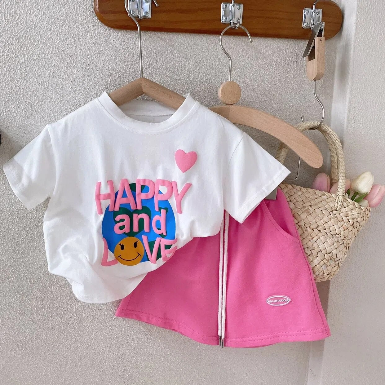 Conjunto Infantil Feminino Smiley Rosa Sainha