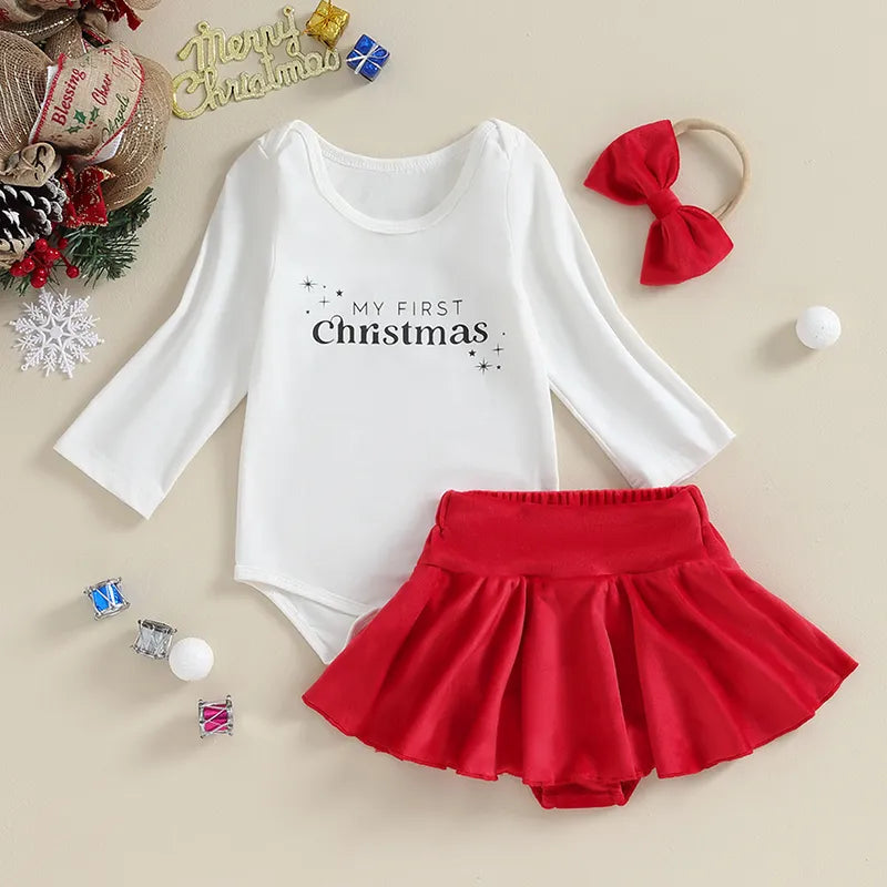 Conjunto Infantil Feminino Natal Sainha + Laço