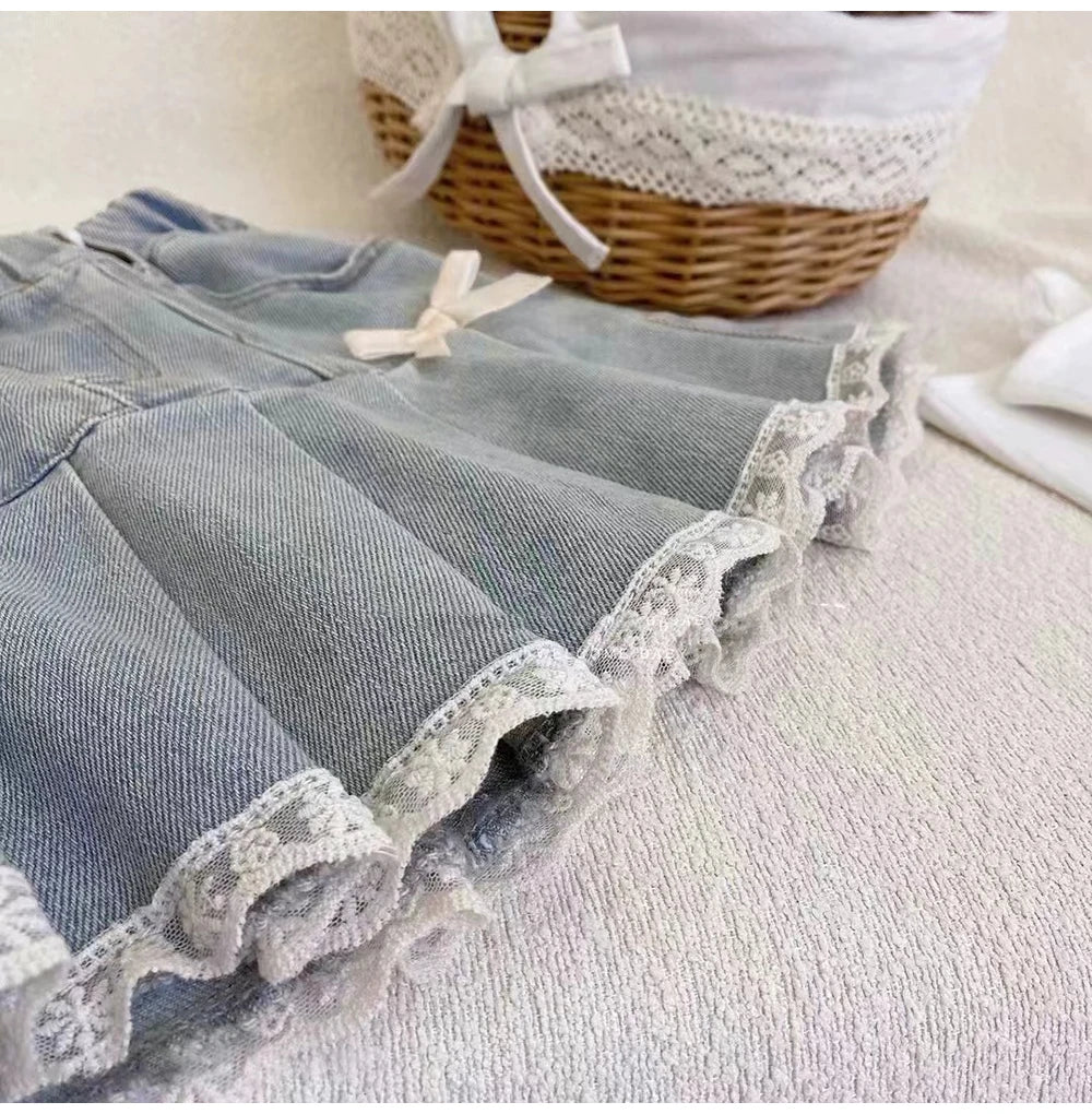 Saia Infantil Feminina Jeans Lacinhos