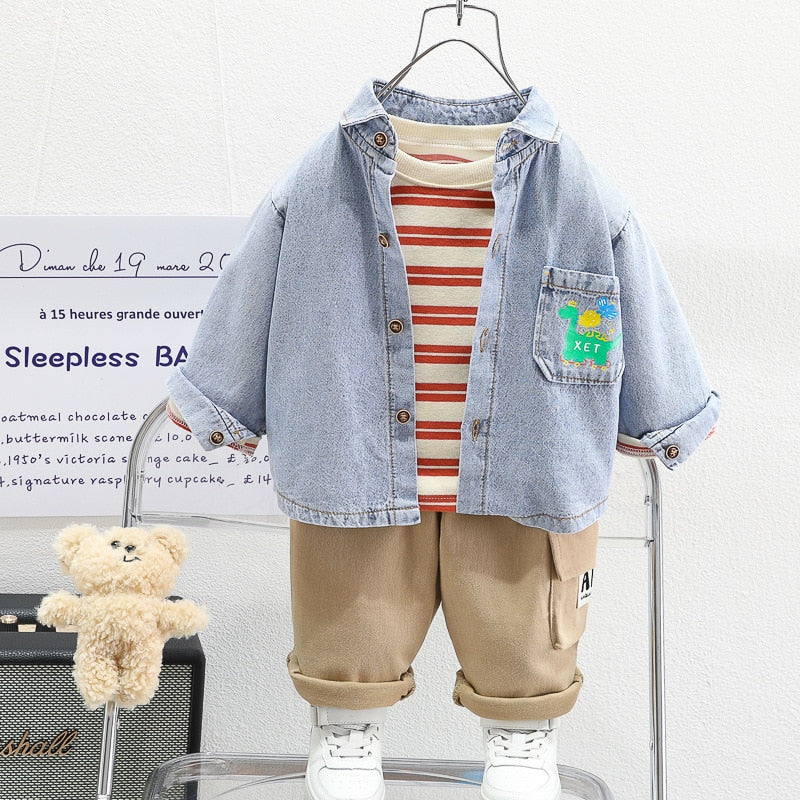 Conjunto Infantil Masculino Jaqueta e Listrada 3 Peças