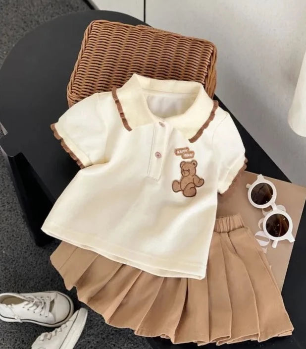 Conjunto Infantil Feminino Polo Ursinho e Plíssada