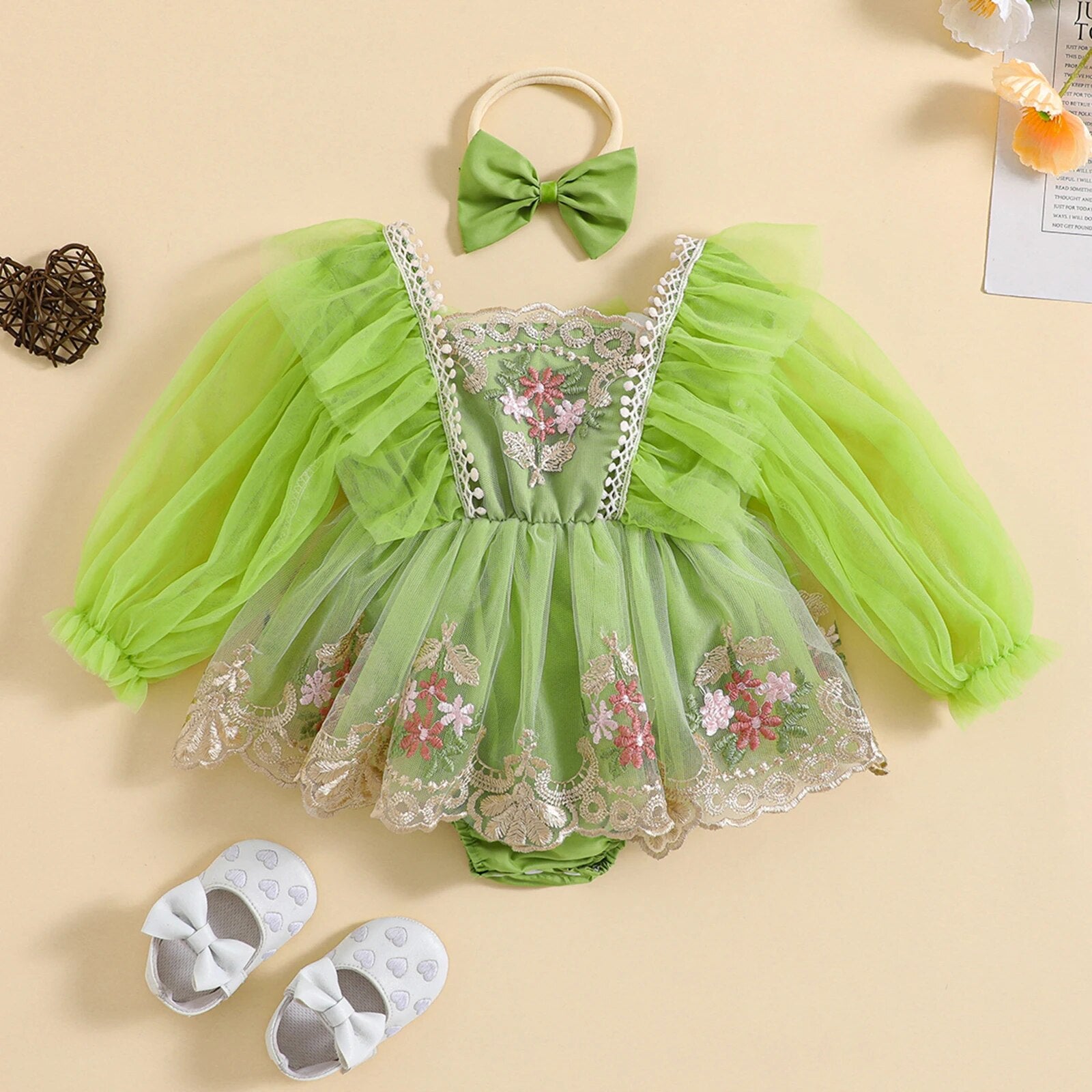 Body Infantil Bordado Floral Tule