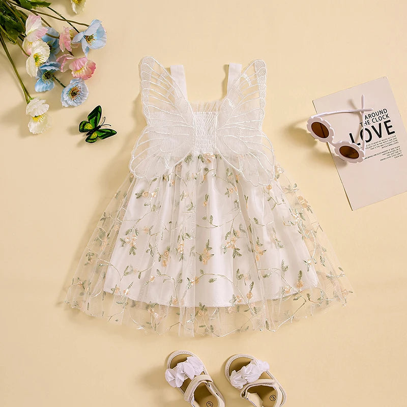 Vestido Infantil Tule Bordado Flor Asinha