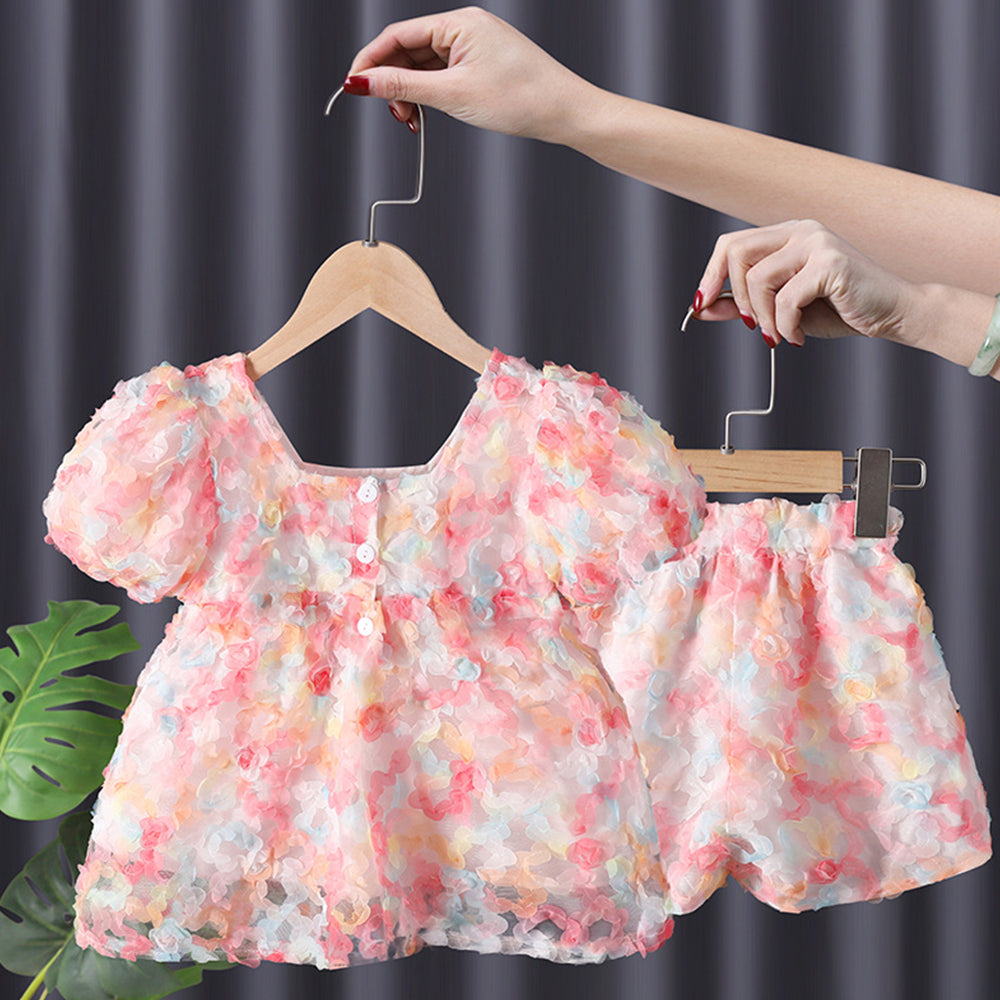 Conjunto Infantil Feminino Floral 3D