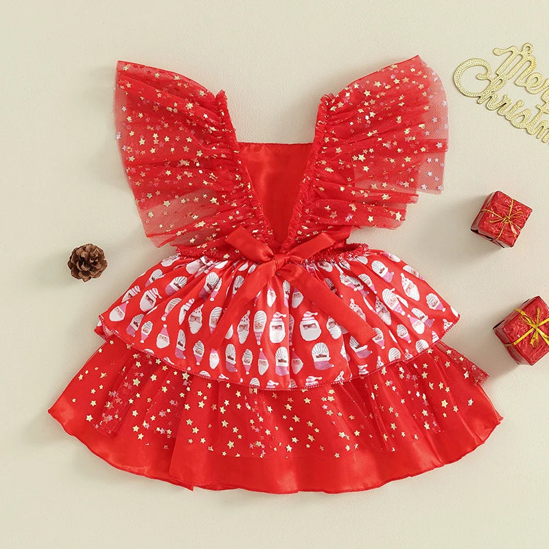 Vestido Infantil Natal Tule Estrelinhas