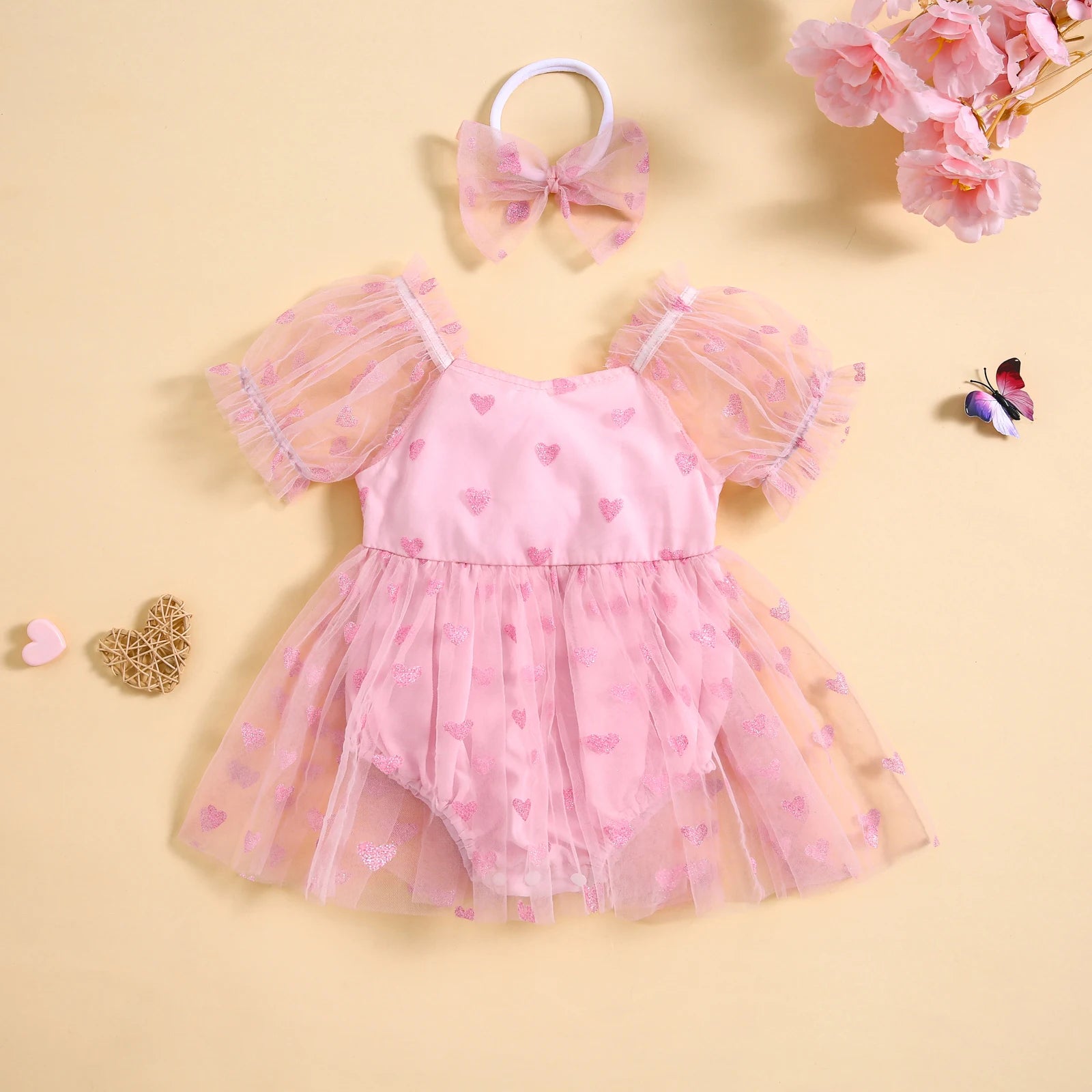 Body Infantil Feminino Corações + Lacinho