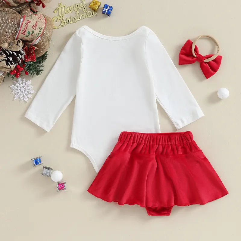 Conjunto Infantil Feminino Natal Sainha + Laço