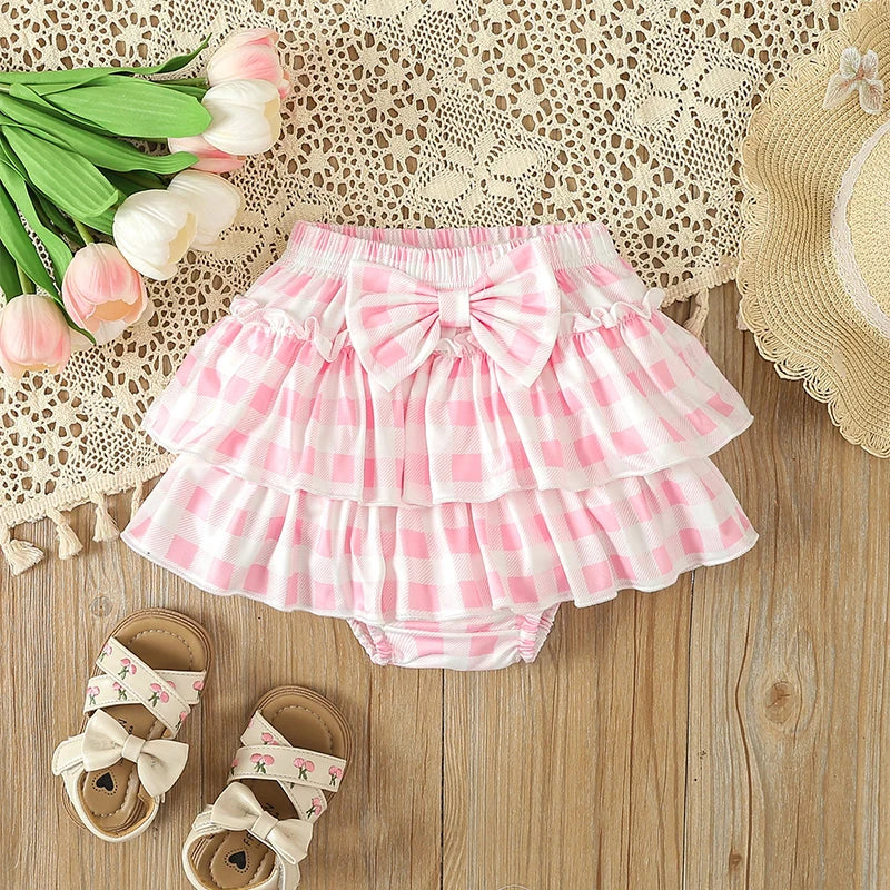 Conjunto Infantil Feminino Xadrez Rosa Lacinho