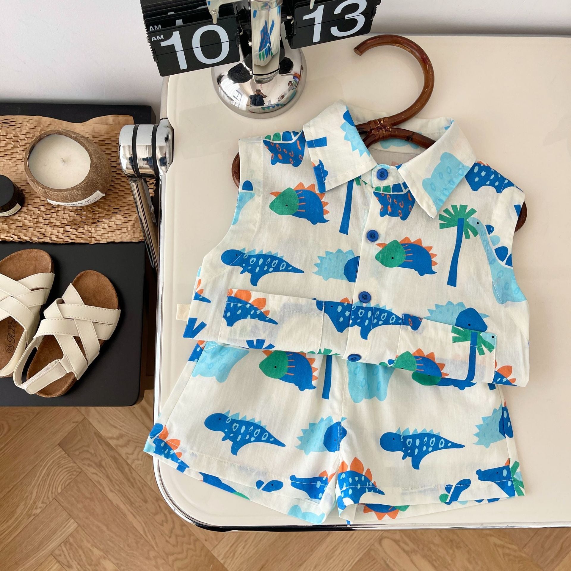 Conjunto Infantil Masculino Azul Dino Bolsinhos