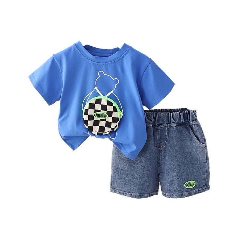 Conjunto Infantil Masculino Urso e Bolsinho Xadrez