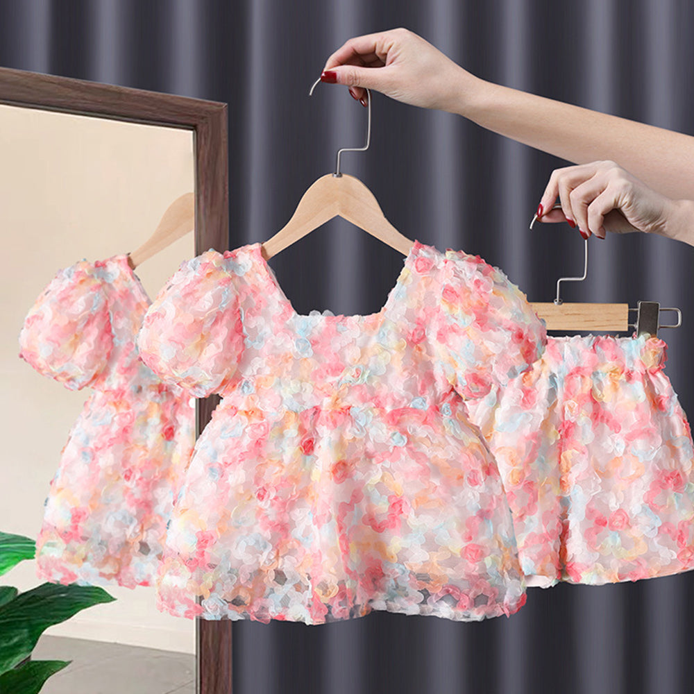 Conjunto Infantil Feminino Floral 3D