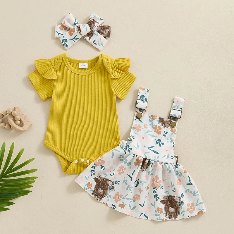 Conjunto Infantil Feminino 3 Peças Florzinhas Fazendinha