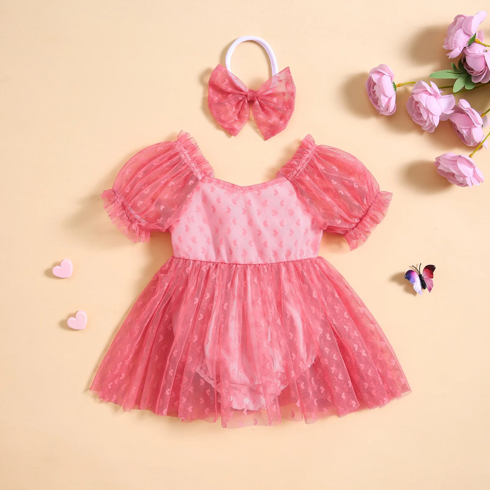 Body Infantil Feminino Corações + Lacinho