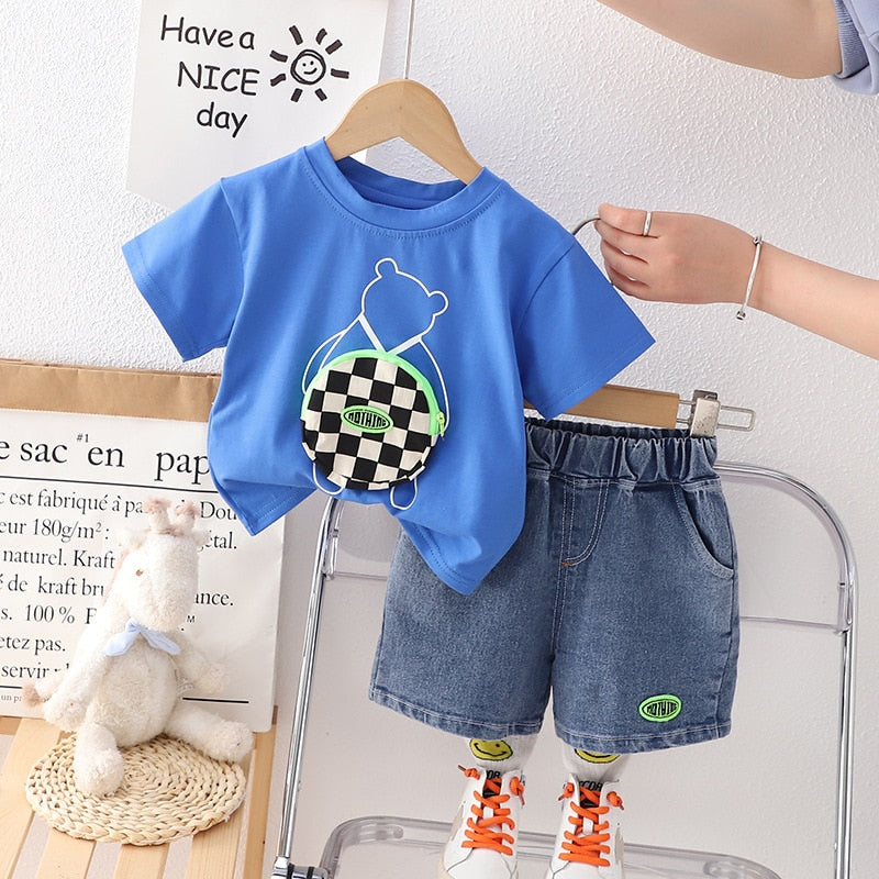 Conjunto Infantil Masculino Urso e Bolsinho Xadrez