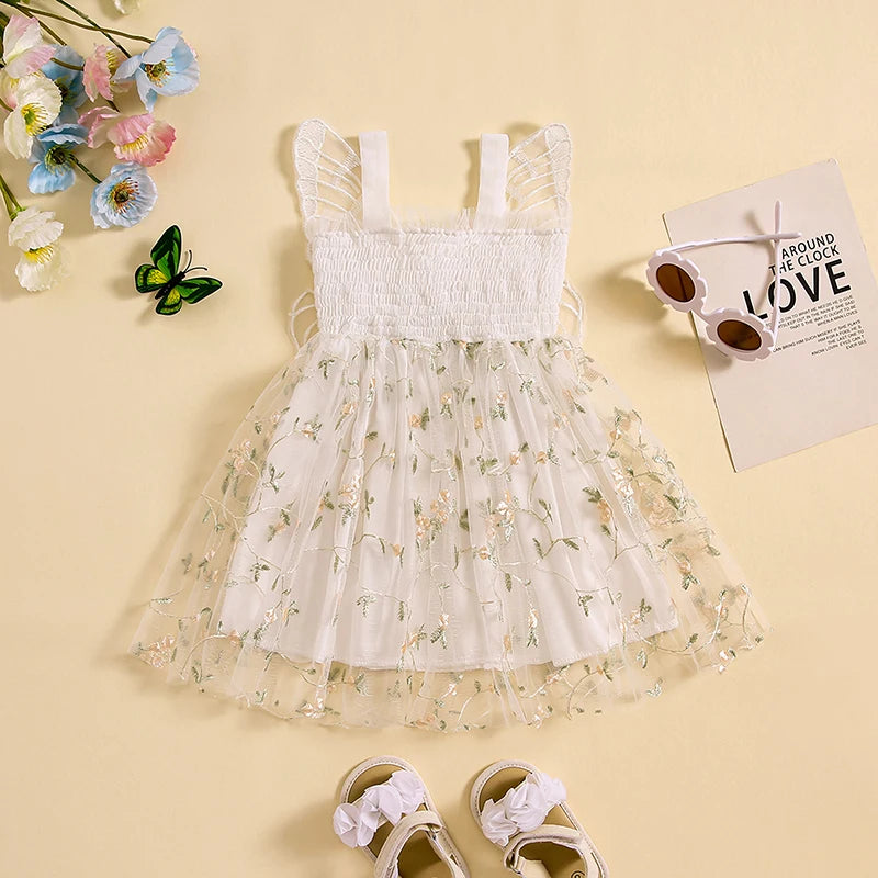 Vestido Infantil Tule Bordado Flor Asinha