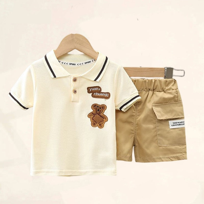 Conjunto Infantil Masculino Polo Ursinho e Bolsinho