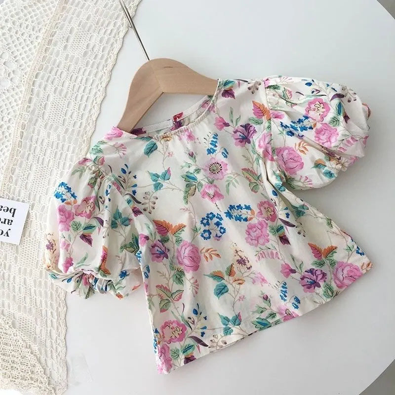 Conjunto Infantil Feminino Floral e Branco