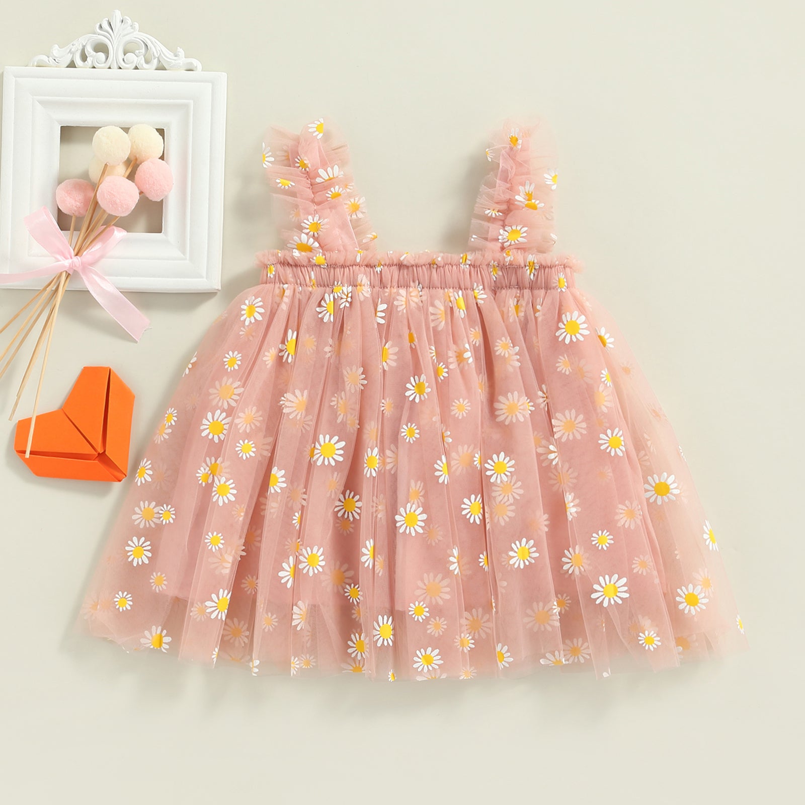 Vestido Infantil De Tule Margaridas