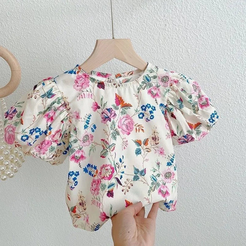 Conjunto Infantil Feminino Floral e Branco