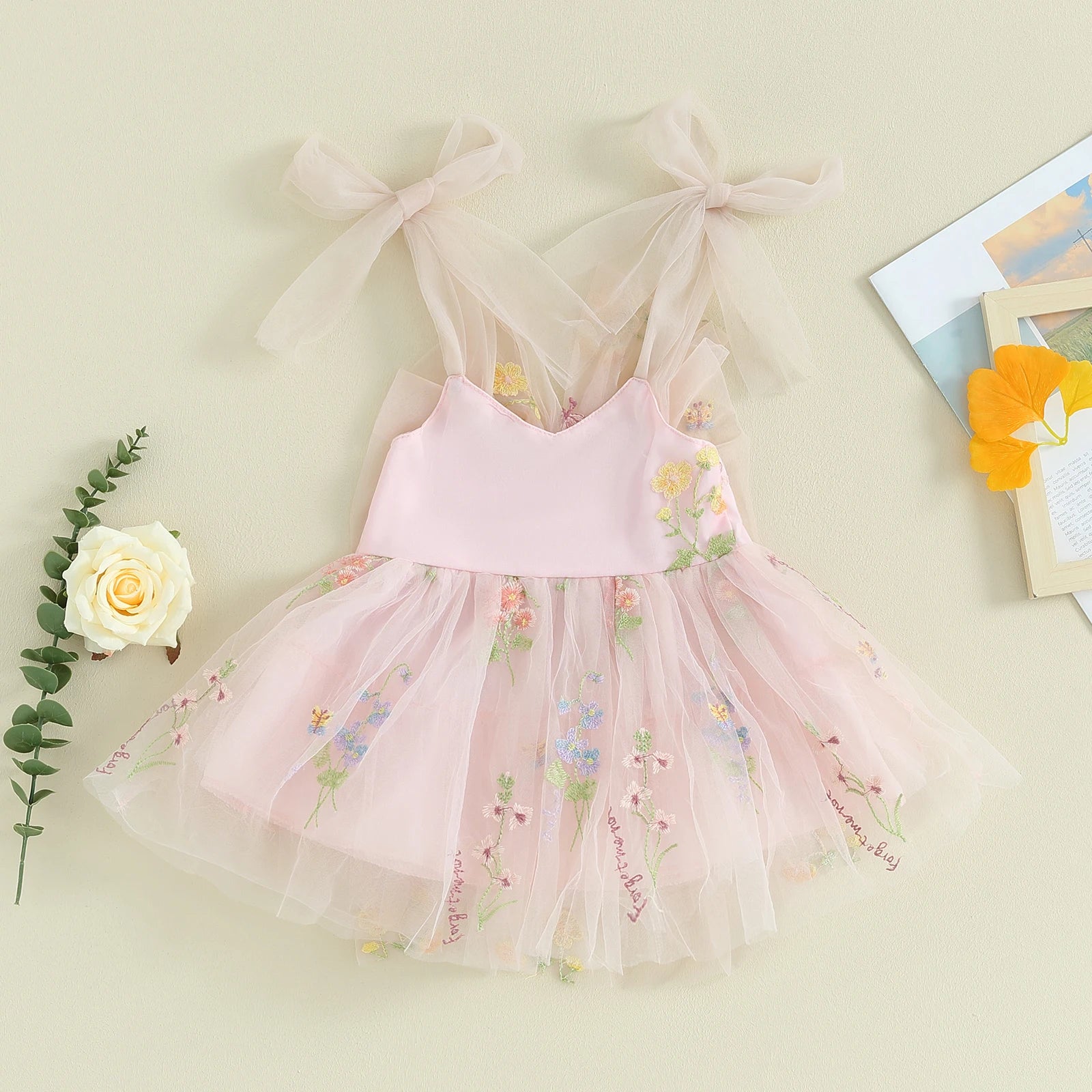 Vestido Infantil Tule Bordado Floral