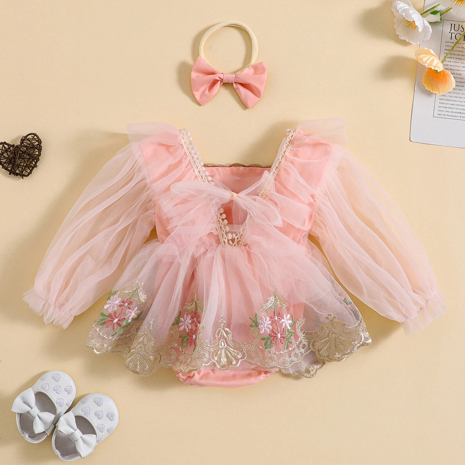 Body Infantil Bordado Floral Tule