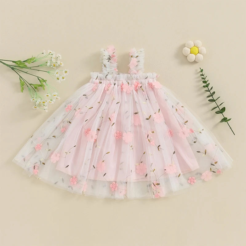 Vestido Infantil Tule Flores