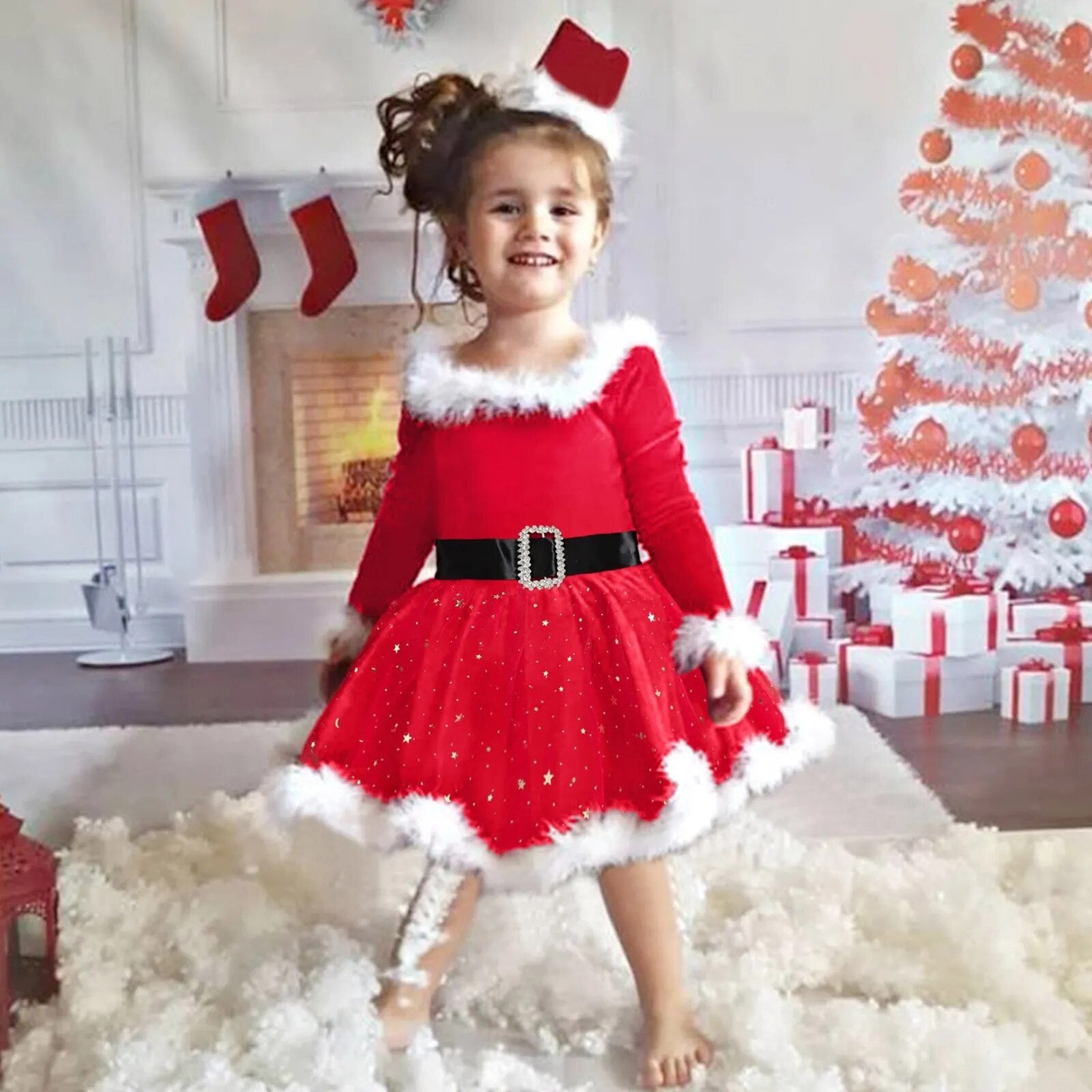 Vestido Infantil Natal Plush Cintinho