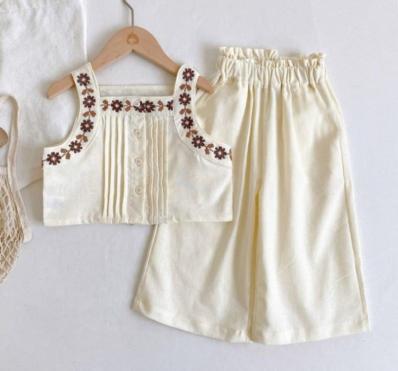 Conjunto Infantil Feminino Florzinhas Pantalona