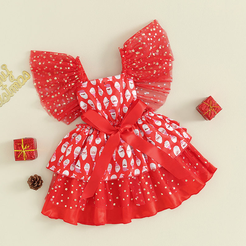 Vestido Infantil Natal Tule Estrelinhas