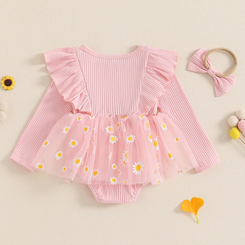 Vestido Infantil Tule Margaridas