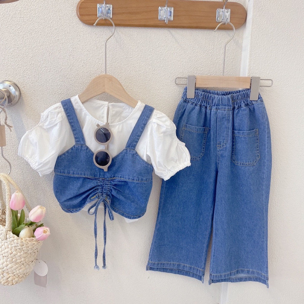 Conjunto Infantil Feminino Jeans 3 Peças