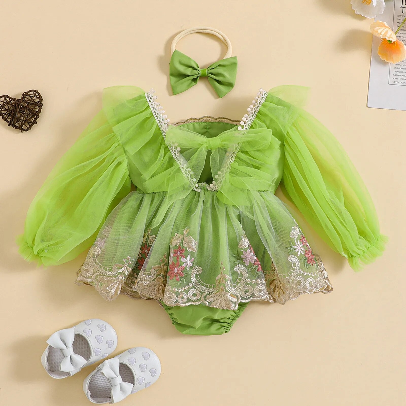 Body Infantil Bordado Floral Tule