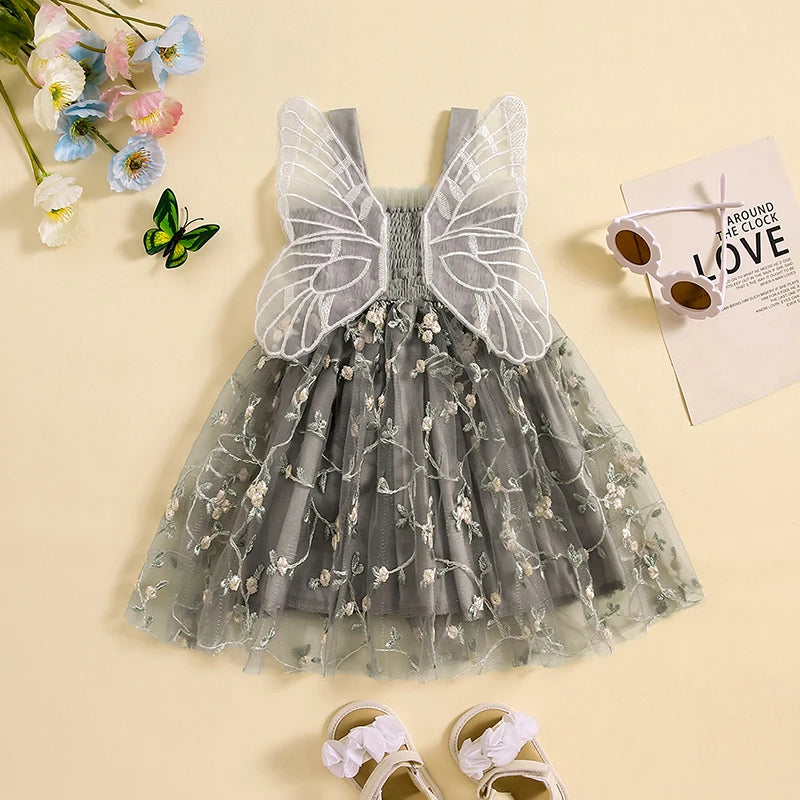 Vestido Infantil Tule Bordado Flor Asinha