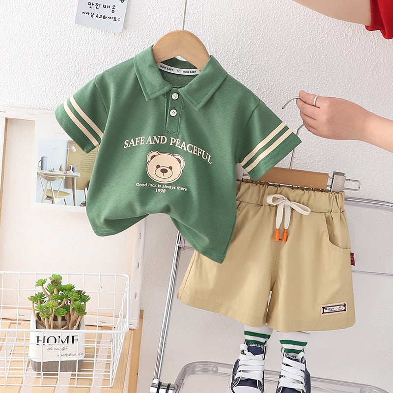 Conjunto Infantil Masculino Polo Ursinho e Cordão