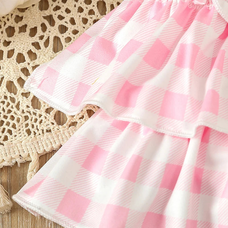 Conjunto Infantil Feminino Xadrez Rosa Lacinho