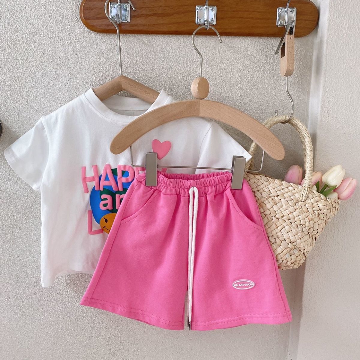 Conjunto Infantil Feminino Smiley Rosa Sainha