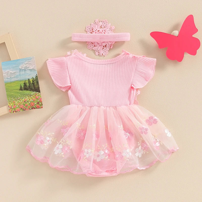 Body Infantil Feminino Floral Lacinho + Faixinha