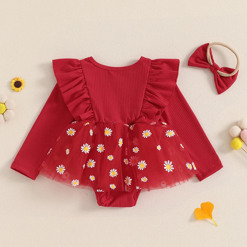 Vestido Infantil Natal Tule Margaridas