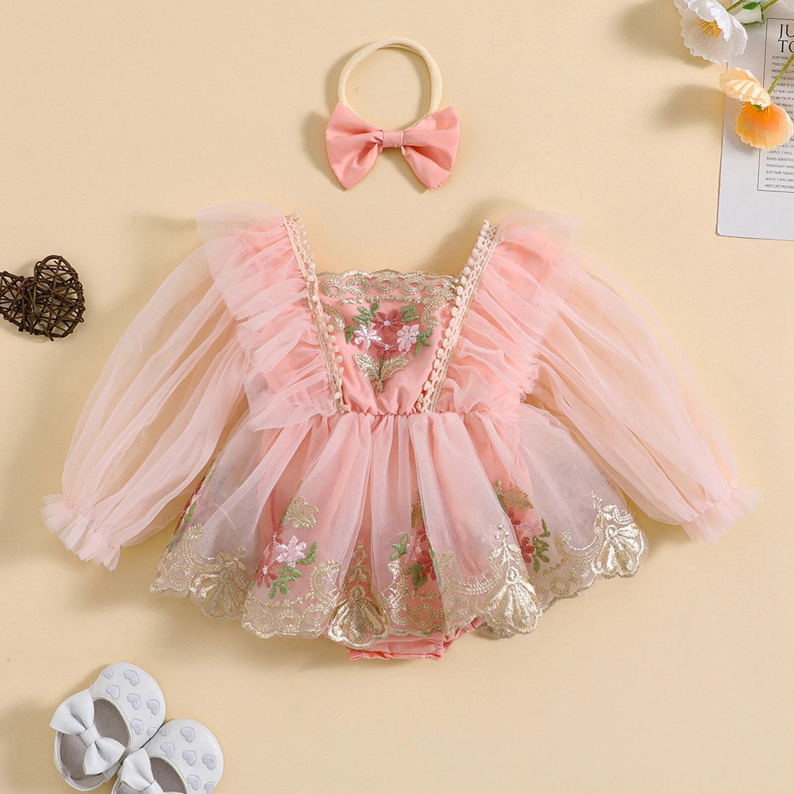 Body Infantil Bordado Floral Tule