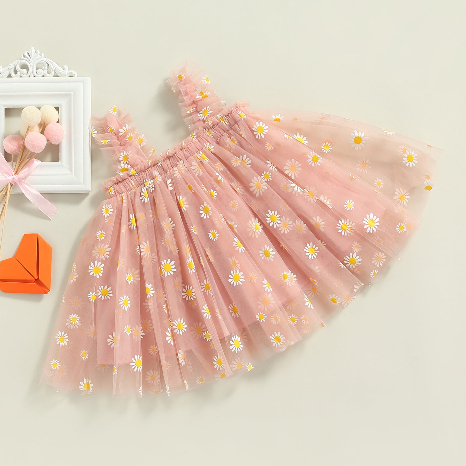 Vestido Infantil De Tule Margaridas