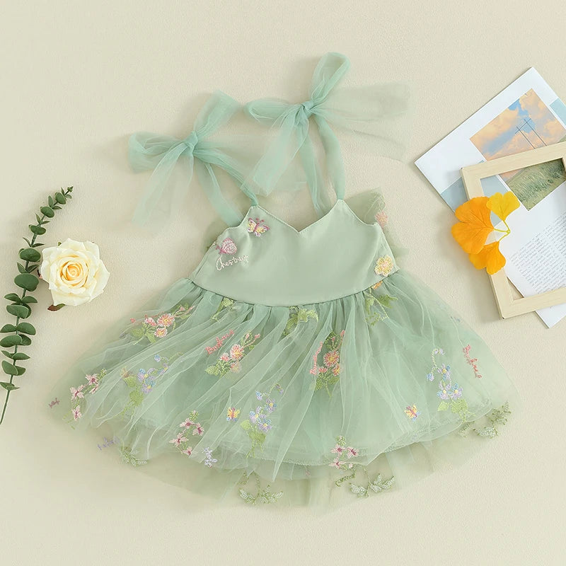 Vestido Infantil Tule Bordado Floral