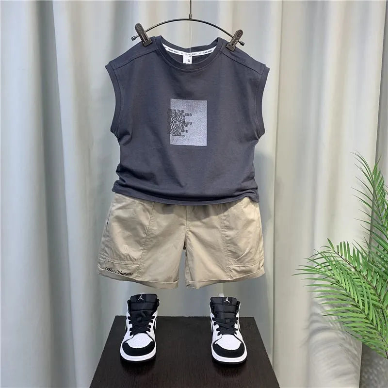 Conjunto Infantil Masculino Regata e Shorts Bolsinho