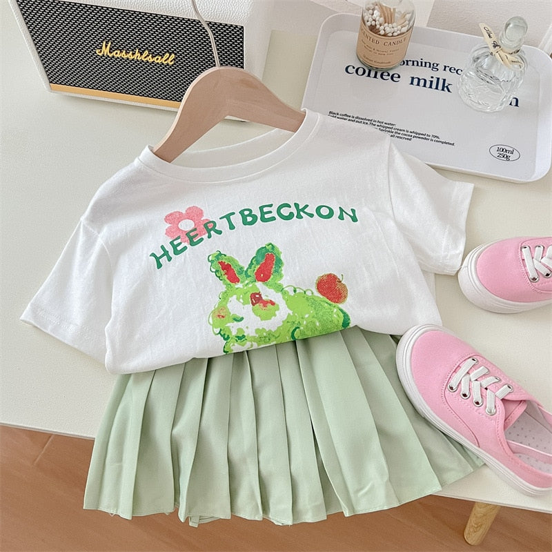 Conjunto Infantil Feminino Camiseta + Sainha Plíssada