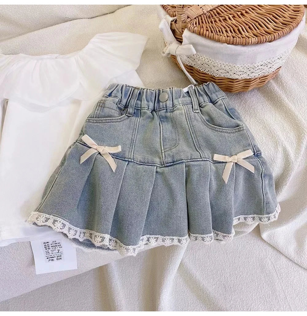 Saia Infantil Feminina Jeans Lacinhos